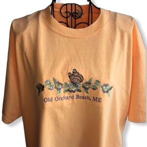 Embroidered Old Orchard Beach, Maine T-shirt/Tunic Peach Size Medium